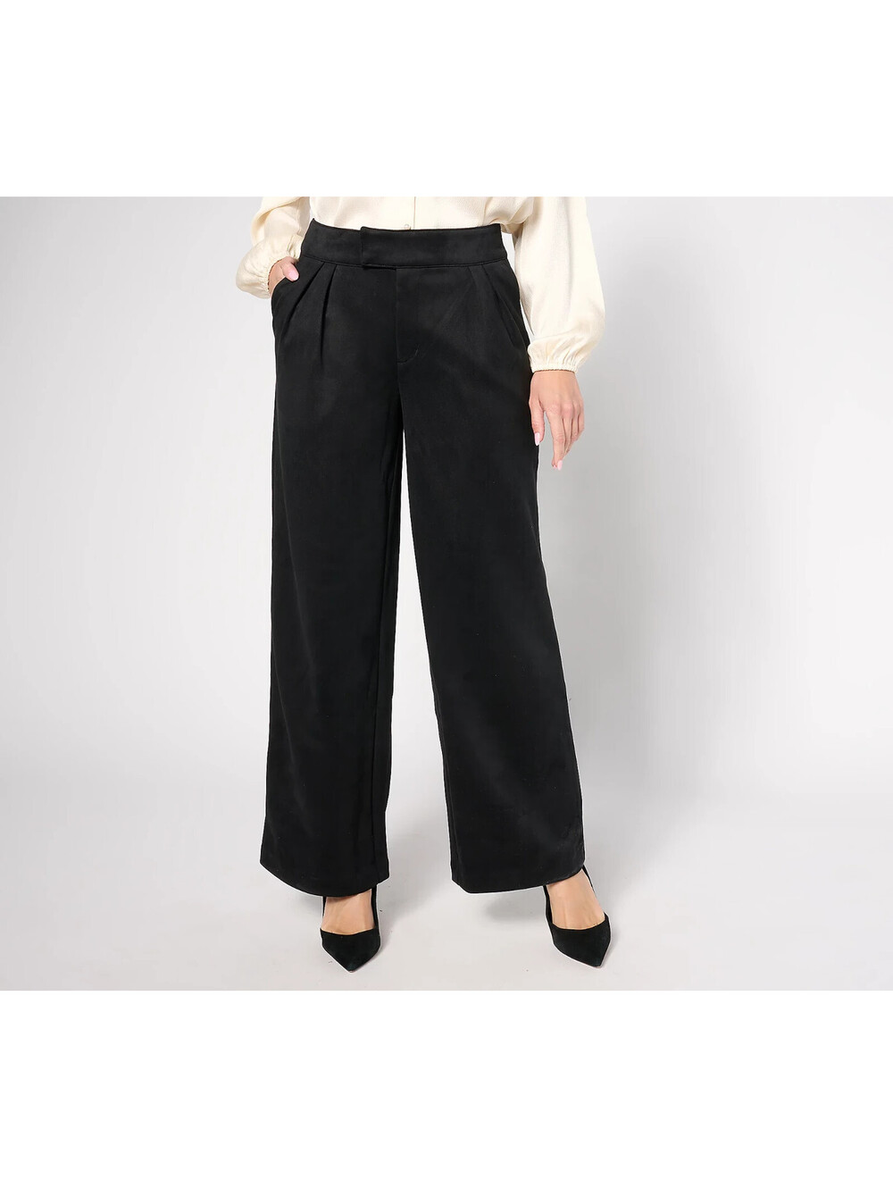 Me by Jennie Garth Regular Ryder Faux Suede Trouser Pants Black, P8 #20"